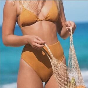 Vitamin A | NEW EcoRib Topaz Bikini Triangle Top Barcelona High Waisted Bottom L